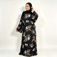 Abaya noire à motifs floraux pour femmes, manches cloche, tenue modeste, vêtements musulmans islamiques, longueur au sol, tenue couvrante complète
