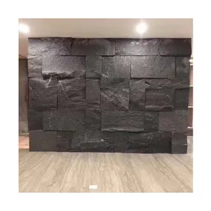 Revestimiento exterior de roca de granito dividido Natural, piedra de pared de piedra negra y gris para vestíbulo de piscina interior