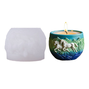 Moule en silicone 3D exquis pour vase, pot à bougie, cendrier, pot <span class=keywords><strong>de</strong></span> fleurs, avec motif <span class=keywords><strong>de</strong></span> 2 chevaux au galop dans les bois, pour plâtre, ciment, résine, bricolage - Product Image 3