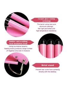 Venta al por mayor 3-en-1 Magic Curler Triple Deep Waver PTC Cerámica 3 Barril Plancha de pelo LCD Eléctrico RoHS Certificado para uso doméstico personalizado - Product Image 5