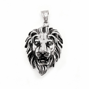 Collier long pour homme, style hipster, pendentif tête de lion, en acier titane, collier ras du cou, luxe léger, style européen et américain - Product Image 1