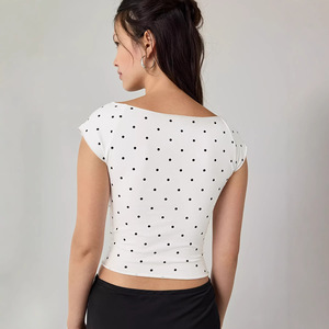 T-shirt in chiffon da donna a maniche corte, scollo a barchetta, slim, retrò, a <span class=keywords><strong>pois</strong></span>, corta, chic, alla moda, versatile, estiva 2026 - Product Image 4