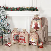 Sac cadeau de Noël en gros d'usine, sac à dos cadeau de Noël en imitation lin, sac cadeau imprimé à la machine, cadeaux promotionnels