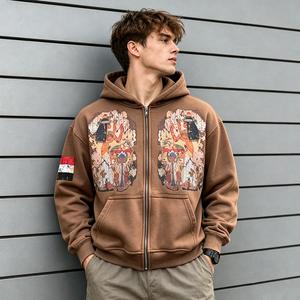 <span class=keywords><strong>Sweat</strong></span>-shirt à capuche zippé en coton épais personnalisé pour homme, imprimé dieu égyptien vintage, streetwear gothique hip-hop, coupe oversize - Product Image 3