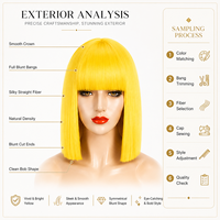 Perruque synthétique courte et droite jaune vif, coupe bob, avec frange, ligne de cheveux naturelle réglable, résistante à la chaleur, pour femmes, vente en gros, OEM ODM personnalisé
