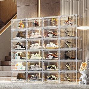 Caja de zapatos transparente, caja de almacenamiento de plástico, contenedor de exhibición, zapatero, estante para zapatos, apertura magnética, multicapa, apilable, personalizable - Product Image 4