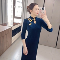 Robe Qipao noire, robe Cheongsam, robe de carrière pour femmes, Qipao moderne, robes pour femmes, tenue de bureau pour femmes