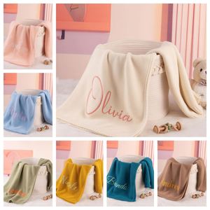 Personalized Knit Blanket <b>Toddler</b> Crib <b>Stroller</b> Blanket, Custom Name Pattern Embroidered Cotton Knit Skin-Friendly Breathable - Product Image 5