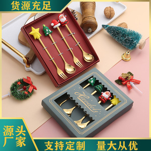 Christmas tableware stainless steel spoon fork creative coffee mixing spoon dessert spoon fork gift set - Product Image 2