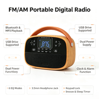 Radio AM/FM portable à effet bois avec lecteur MP3, poignée en cuir et double alimentation