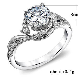 Bague de fiançailles F200 en or blanc avec diamant naturel taille brillant rond, bijoux pour femme, couleur G, pierres latérales - Product Image 3