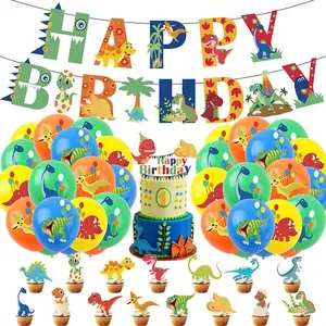 Venta al por mayor amazon dinosaurio decoraciones de fiesta-HappyBro-Conjunto de decoración de fiesta para niños pequeños, tema de jungla, Safari, pastel, globo, guirnalda, juego de dinosaurios de cumpleaños