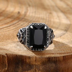 Grosir S925 perak cincin terbuka <span class=keywords><strong>Retro</strong></span> trendi Thai perak hitam batu akik ukiran pria wanita cincin perhiasan pribadi - Product Image 6