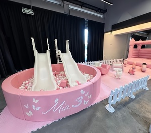 Ngoài trời màu Hồng mềm chơi thiết lập với Trampoline Hoa Bóng hố leo núi trượt khối gói bên cho thuê thiết bị sân chơi - Product Image 3