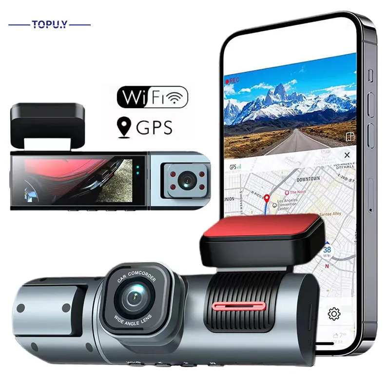 TOP kamera dasbor mobil 3.16 inci layar Ips 1080p kamera dasbor ganda depan dan belakang Wifi dasbor mobil kotak hitam