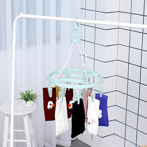 Round Clothes Drying Rack With Multiple <b>Clips</b> For Balcony Indoor Use Plastic Multifunctional Single Tier Hanging Rack - Product Image 4