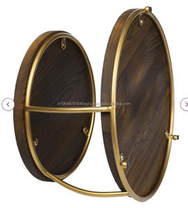 Soporte de madera para pasteles y dulces con plato de madera superior e inferior y soporte metálico de hierro redondo para decoración del hogar - Product Image 4