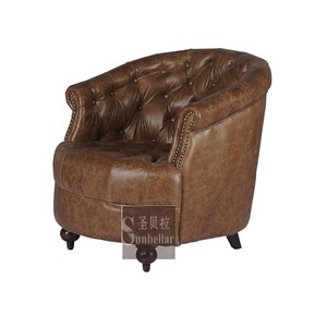 <span class=keywords><strong>Fauteuil</strong></span> de luxe entièrement en cuir véritable <span class=keywords><strong>marron</strong></span>, chic, fini à la main, pour salon, hôtel VIP, chambre d'or - Product Image 1