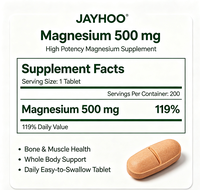 Comprimés de magnésium 500 mg JAYHOO OEM/ODM |   Complément de magnésium haute puissance pour la santé des os et des muscles chez l'adulte, 200 comprimés, 1 comprimé par dose