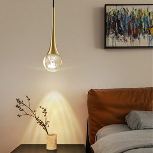Modern Minimalist All-Copper Crystal Pendant <b>Light</b> Luxury Small Lamp Fixture Long Hanging Wire for Bedroom Bedside Pendant <b>Light</b> - Product Image 2
