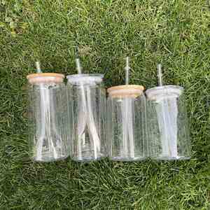 Shaped Drinkware 16Oz 20Oz Kids Acrylic <b>Plastic</b> Tumbler Can Beer <b>Mugs</b> With Pp Lids Bamboo Lid and Straw for Uv Dtf Wraps - Product Image 4