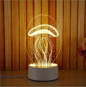 3D 시각적 착시 LED 무드등 따뜻한 백색 USB 플러그 원형 ABS 스탠드 아크릴 테이블 데스크 무드등 - Product Image 3