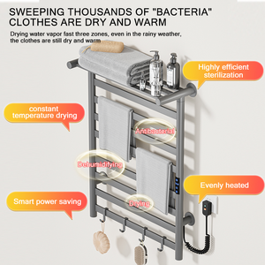 Toallero Eléctrico Inteligente con Calentador Ajustable, de Acero Inoxidable Negro, para Baño - Product Image 2