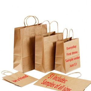 Pedido de Muestra de Impresión con un Solo MOQ, Solo $1, Promoción, Venta Directa de Fábrica, Bolsa de Papel Kraft de Alta Calidad con Asa - Product Image 1