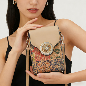 Bolso Bandolera para Celular <span class=keywords><strong>de</strong></span> Mujer, Diseño Vintage <span class=keywords><strong>con</strong></span> Estampado <span class=keywords><strong>de</strong></span> <span class=keywords><strong>Corcho</strong></span>, Mini Bolso <span class=keywords><strong>de</strong></span> Hombro <span class=keywords><strong>con</strong></span> Cierre - Product Image 6