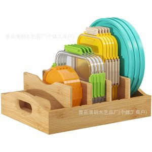 Wooden Kitchen Storage Rack 10.6x8.3x3.3 Inches With Dividers For Pots <b>Pans</b> And Plates Organizer - Product Image 3