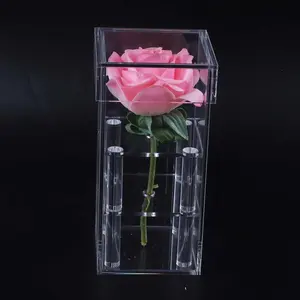 Top quality single preserved rose clear acrylic fower box with lid