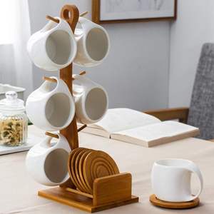 Coffee Mug Set, Ceramic Coffee Mug with <strong>Wooden</strong> Cup Holder and 6 Hooks Holder, Suitable for Kitchen <strong>Countertops</strong> - Product Image 2