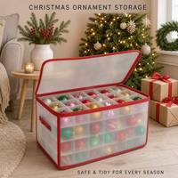 Boîte de rangement pour décorations de Noël, protège les décorations, 4 couches, compartiments, 60x30x30 cm, translucide, avec couvercle à double fermeture éclair, base