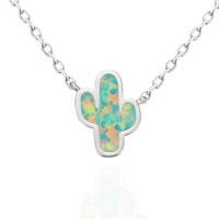 Vente d'usine personnalisée 925 en argent Sterling opale Cactus pendentif collier pour les femmes à la mode plaqué rhodium pour les fêtes