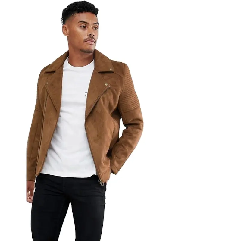 Veqking — veste en faux daim pour homme, revers à clés, poches fonctionnelles, fermeture éclair, coupe normale, biker