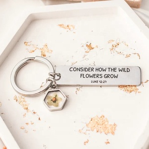 Porte-clés carré en acier inoxydable, pièce de monnaie, graine de moutarde de foi, porte-clé, porte-clé de magasin - Product Image 3