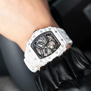 Pour hommes squelette cadran MIYOTA automatique Tonneau <span class=keywords><strong>montre</strong></span> saphir cristal verre 50M étanche affichage analogique en Fiber de carbone - Product Image 3