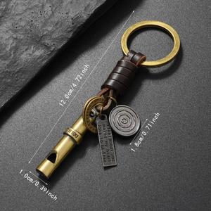พวงกุญแจหนังถักมือพร้อมจี้นกหวีดโลหะสีบรอนซ์โบราณแบบวินเทจ - Product Image 5