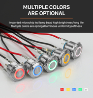 Interrupteurs à bouton poussoir métalliques étanches IP65 à tête haute de 12 mm, 16 mm, 19 mm, à réinitialisation momentanée, avec anneau LED éclairé