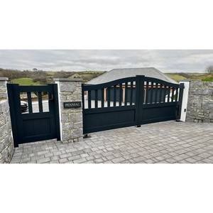 Portail de jardin en alliage d'aluminium gris foncé de style européen, double portail, arche supérieure, demi-grille, portail automatique avec serrure intelligente, allée - Product Image 4