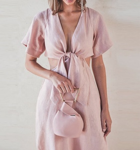 Cộng Với Kích Thước Dài Maxi Đảng Boho Quần Áo Ngắn Tay Cut-Out Hồng Phụ Nữ Dresses Miễn Phí Người Phong Cách - Product Image 4