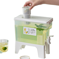 Seau à eau froide d'été 3,5 L avec robinet, pour jus de citron, thé glacé et boissons, avec support de rangement