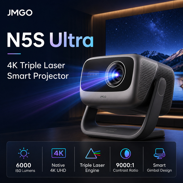 JMGO N5S Ultra 4K Triple Color Laser Projector 6000 CVIA Lumens MALC 2.0 Smart Gimbal Home Theater Smart Projector