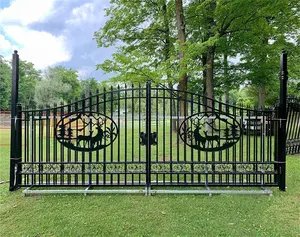 Black Aging-Resisting Home Garden Ornamental Wrought Iron Main Gate Wrought Iron Driveway Main Gate