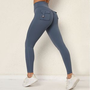 Leggings de yoga pour femmes, taille haute, effet push-up fessier, avec poches <span class=keywords><strong>cargo</strong></span>, doux, pour le fitness et la gym - Product Image 3