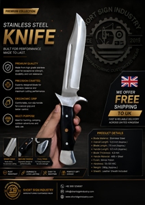 Couteau de survie et de chasse en acier Damas de qualité industrielle, lame fixe à pointe clip, manche en acier à prise ferme, pour activités de plein air et camping 1 - Product Image 2