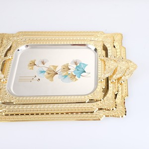 WELLWAY Arabe Dubai Dentelle Rectangulaire Fer Plateau 33 # Motif Double Couleur Plateau De Service - Product Image 3