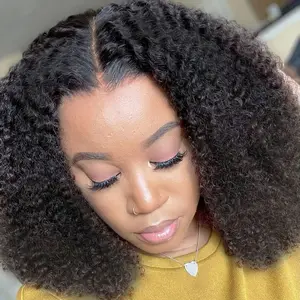 Diskon Besar wig rambut manusia murni afro kinky dibuat dengan mesin ikat kepala wig keriting tanpa renda arfo kinky OEM/ODM renda depan wig keriting Arfo