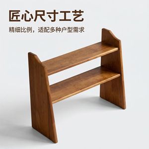Solid wood <b>desktop</b> <b>shelf</b> with slanted design, multi-tiered organization for cosmetics and cups, suitable for office use and - Product Image 1