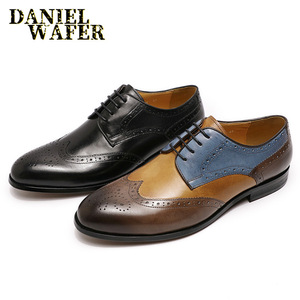 Nouveau produit d'été-Classic Retro Lace-up Derby Brogue Gravé Oxford Patchwork Couleur Plate Chaussures Plates - Product Image 5